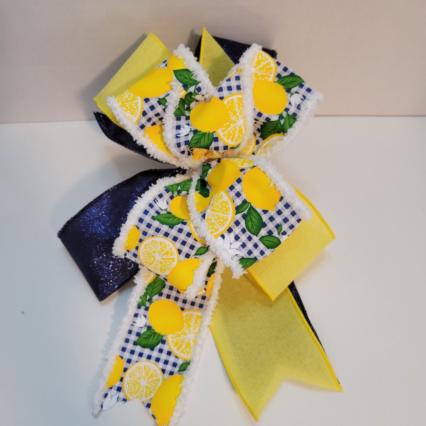 Lemon Drift with Navy Glitter Bow