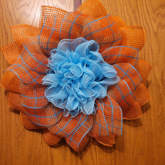 Orange & Teal Mesh Flower Wreath