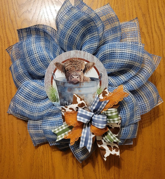 Baby Highland Cow Mesh Wreath